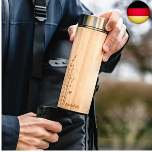 Pandoo Thermo Mug en bambou pour bouteille de thé - Bouteille thermo à double paroi, Mug de voyage,