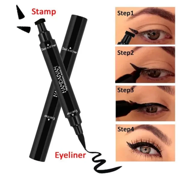 2-In-1 Black Eyeliner Stamp Wing Triangular Template Eyeliner Simple Seal Eyeliner Double Head Waterproof Eyeliner Pen Makeup Eyeliner Tool