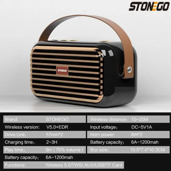 STONEGO 1PC 3D Stereo Bluetooth Speaker X7 TWS Portable Retro Music Dual Speaker Wireless Aux Usb De Som Outdoor Bass Soundcore Speaker