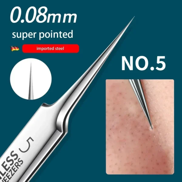 Pince à épiler allemande ultra-fine No. 5 Cell Pimples BlackheadAcne Clip Home Skincare Routine Beauty Face Health Salon Special Blackhead Remover Acne Needle Tool