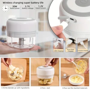 Hachoir électrique de cuisine Mini hachoir à ail Broyeur USB Hachoir à viande portatif Hachoir à légumes pour Gadgets de cuisine
