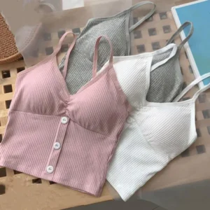 Women Knitted Tank Top Strap Vest Female Knitting Crop Top Chest Wrap Summer Hit Pure Cotton Underwear Camisoles