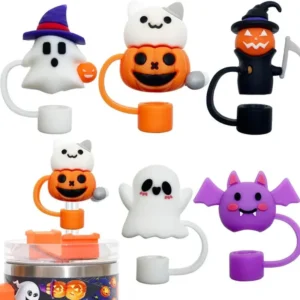 2024 Halloween Straw Cover Cap Silicone Straw Topper for Stanley 30&40 Oz Tumbler with Handle Spooky Decor, 10Mm 0.4In Dust-Proof Reusable Straw Tips Lids for Halloween Gifts