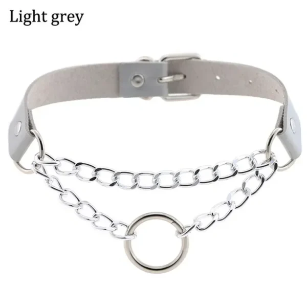 Punk Street Snap PU Leather Choker Metal Ring Chain Love Belt Neck Strap Gothic Nightclub Neck Accessories Goth Belt Adjustable Buckle