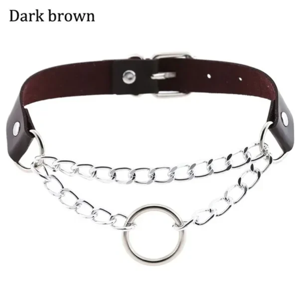 Punk Street Snap PU Leather Choker Metal Ring Chain Love Belt Neck Strap Gothic Nightclub Neck Accessories Goth Belt Adjustable Buckle