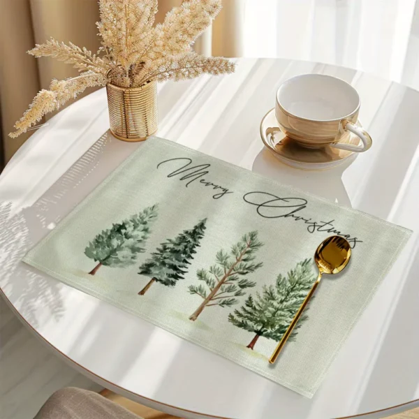 4Pcs/Set Home Festive Christmas Tree Polyester Placemats Dining Durable for Holiday Dining and Kitchen Table Mats Home Decor Party Use