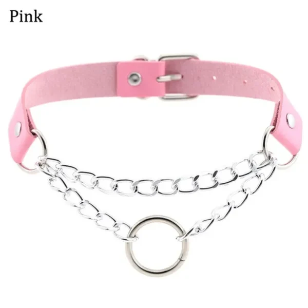 Punk Street Snap PU Leather Choker Metal Ring Chain Love Belt Neck Strap Gothic Nightclub Neck Accessories Goth Belt Adjustable Buckle