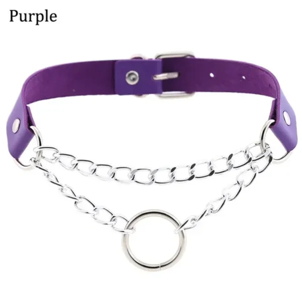 Punk Street Snap PU Leather Choker Metal Ring Chain Love Belt Neck Strap Gothic Nightclub Neck Accessories Goth Belt Adjustable Buckle