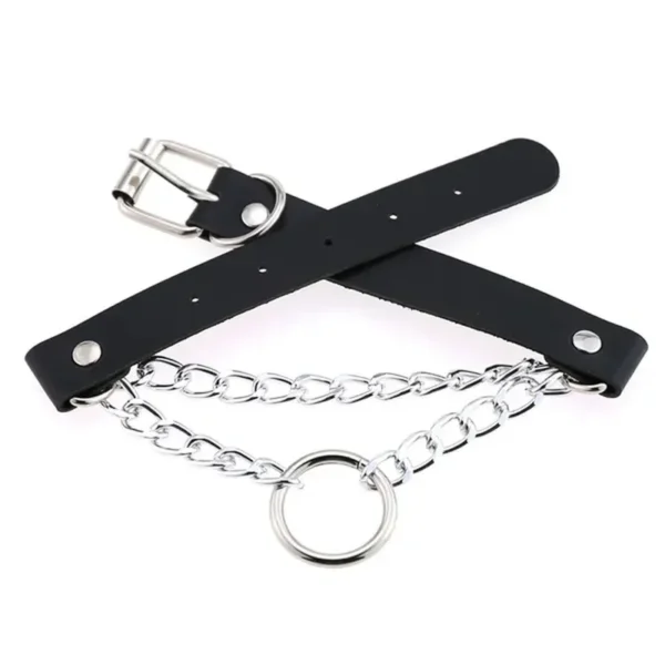 Punk Street Snap PU Leather Choker Metal Ring Chain Love Belt Neck Strap Gothic Nightclub Neck Accessories Goth Belt Adjustable Buckle