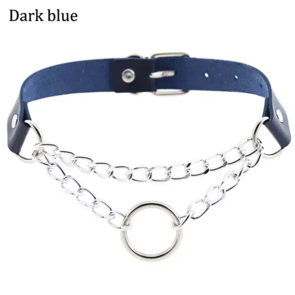 Punk Street Snap PU Leather Choker Metal Ring Chain Love Belt Neck Strap Gothic Nightclub Neck Accessories Goth Belt Adjustable Buckle