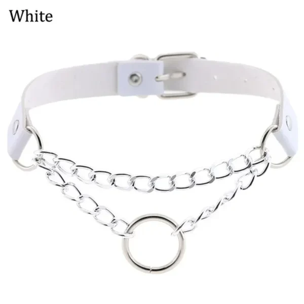 Punk Street Snap PU Leather Choker Metal Ring Chain Love Belt Neck Strap Gothic Nightclub Neck Accessories Goth Belt Adjustable Buckle