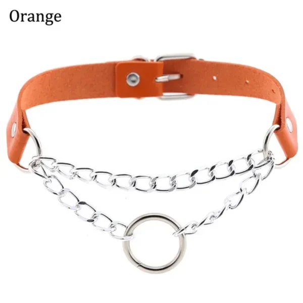 Punk Street Snap PU Leather Choker Metal Ring Chain Love Belt Neck Strap Gothic Nightclub Neck Accessories Goth Belt Adjustable Buckle