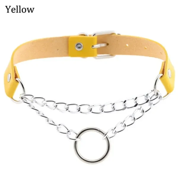 Punk Street Snap PU Leather Choker Metal Ring Chain Love Belt Neck Strap Gothic Nightclub Neck Accessories Goth Belt Adjustable Buckle