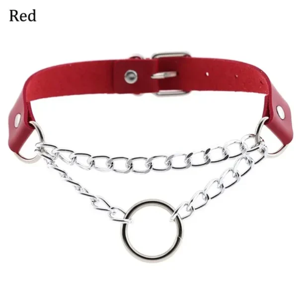 Punk Street Snap PU Leather Choker Metal Ring Chain Love Belt Neck Strap Gothic Nightclub Neck Accessories Goth Belt Adjustable Buckle