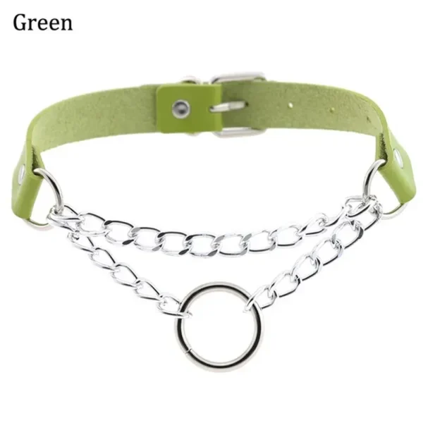 Punk Street Snap PU Leather Choker Metal Ring Chain Love Belt Neck Strap Gothic Nightclub Neck Accessories Goth Belt Adjustable Buckle