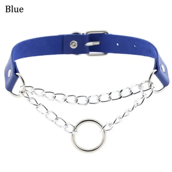 Punk Street Snap PU Leather Choker Metal Ring Chain Love Belt Neck Strap Gothic Nightclub Neck Accessories Goth Belt Adjustable Buckle