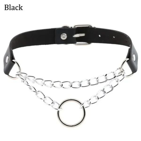 Punk Street Snap PU Leather Choker Metal Ring Chain Love Belt Neck Strap Gothic Nightclub Neck Accessories Goth Belt Adjustable Buckle