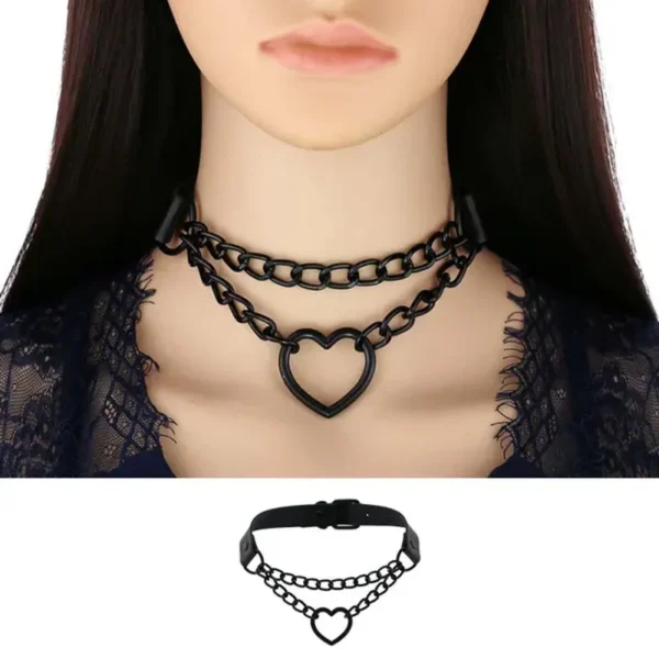 Collier ras du cou en cuir noir Punk Rock PU Rock Love Collier ras du cou en cuir pour femmes Collier ras du cou gothique Collier ras du cou ajustable Collier ras du cou en PU Chaîne souple Collier court pour femmes Filles