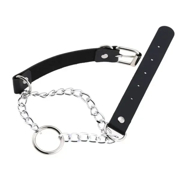 Punk Street Snap PU Leather Choker Metal Ring Chain Love Belt Neck Strap Gothic Nightclub Neck Accessories Goth Belt Adjustable Buckle