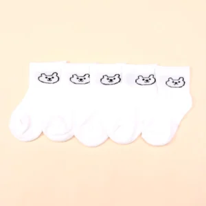 5Pairs Baby Socks Infant Cartoon Solid Color Soft and Comfortable White Mid-Calf Socks for Daily Life (Chaussettes pour bébés avec dessins animés, couleur unie, douces et confortables)