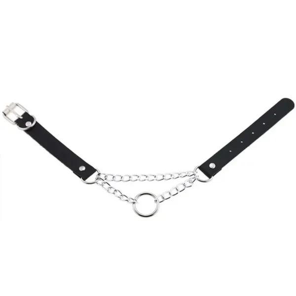 Punk Street Snap PU Leather Choker Metal Ring Chain Love Belt Neck Strap Gothic Nightclub Neck Accessories Goth Belt Adjustable Buckle