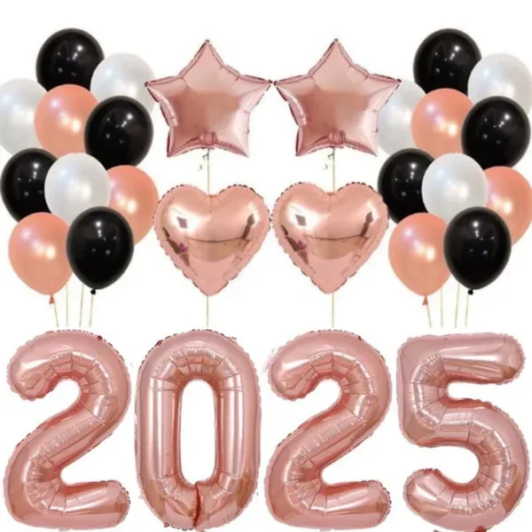 40 Inch Rose Gold/Black/Gold 2025 Number Foil Balloons Amazing Party Confetti Balloons Latex Balloons 25 Count 2025 New Year Eve Festival Party Supplies