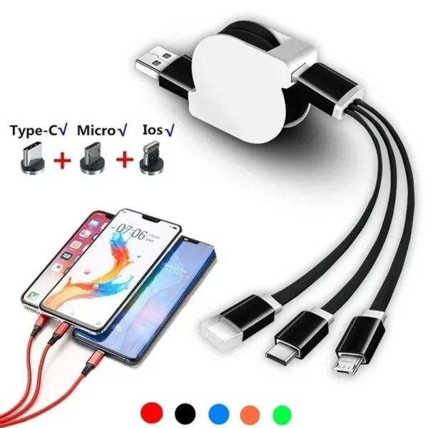 1PCS 3 en 1 Nouveau câble télescopique de charge rapide USB-C Type C / IOS / Micro USB Fast Charger Data Cable (Longueur : 1M)