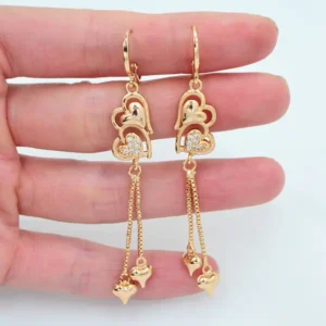 Accessoires de mode pour femmes CZ clair Love Hearts Long Tassel Dangle Earrings Jewelry