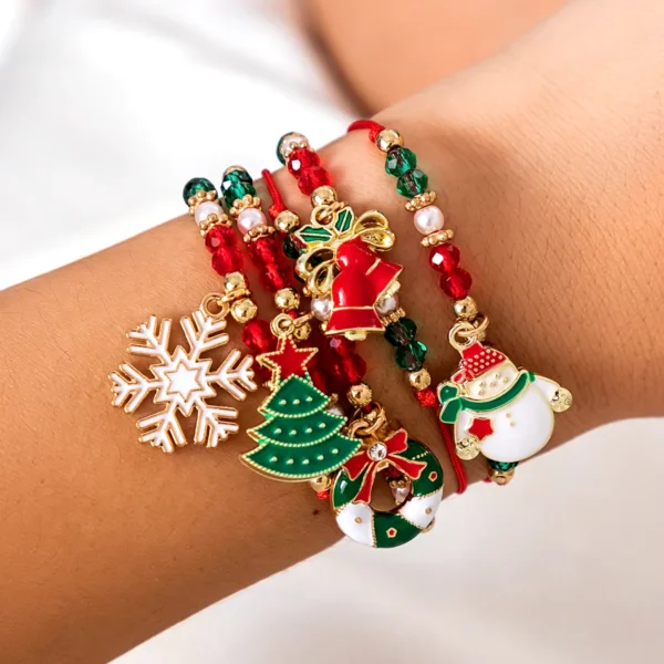 5Pcs/Set Cute Christmas Festive Series Snowflake Tree Pendant Crystal Bracelet Femme CCB Beads Adjustable Thread Rope Bracelet