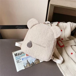 Sac à dos en peluche avec oreilles d'ours mignon pour enfants Sac à bandoulière en polaire d'agneau mignon pour animaux Sac à dos de grande capacité pour parents-enfants Sacs à dos pour garçons et filles