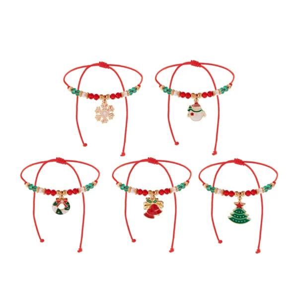 5Pcs/Set Cute Christmas Festive Series Snowflake Tree Pendant Crystal Bracelet Femme CCB Beads Adjustable Thread Rope Bracelet