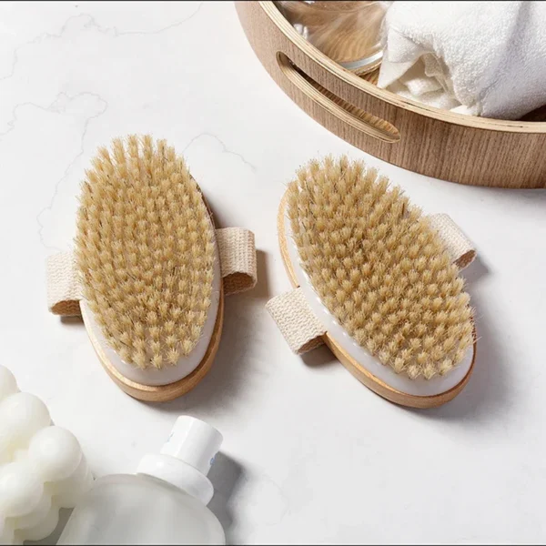 Brosse à poils naturels Brosse douce pour peau sèche et humide Brosse de bain massant Circulation sanguine