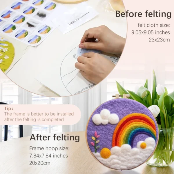 Photocustom Crafts Arts DIY Wool Felting Painting Kit with Frame Handmade Needle Wool Painting Hot Air Balloon for Home Decors Crafts Gift