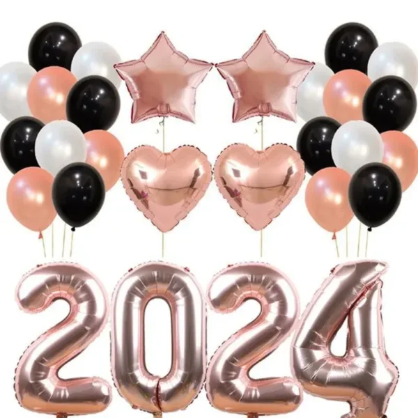 40 Inch Rose Gold/Black/Gold 2025 Number Foil Balloons Amazing Party Confetti Balloons Latex Balloons 25 Count 2025 New Year Eve Festival Party Supplies