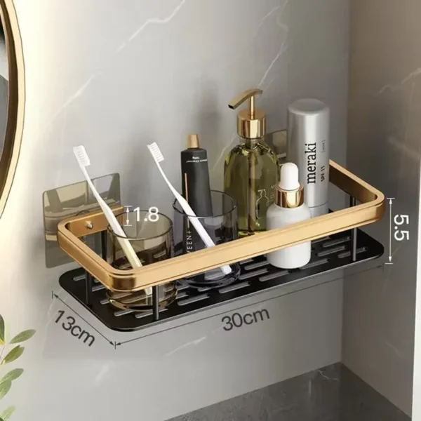 Salle de bain Accessoires d&#039;organisation modernes Étagères de salle de bain de luxe sans perçage Étagère murale de douche en aluminium antirouille Porte-serviettes de shampoing