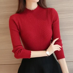 Winter Women Ladies Long Sleeve Turtleneck Slim Fitting Knitted Thin Sweater Top Femme Korean Pull Tight Casual Shirts