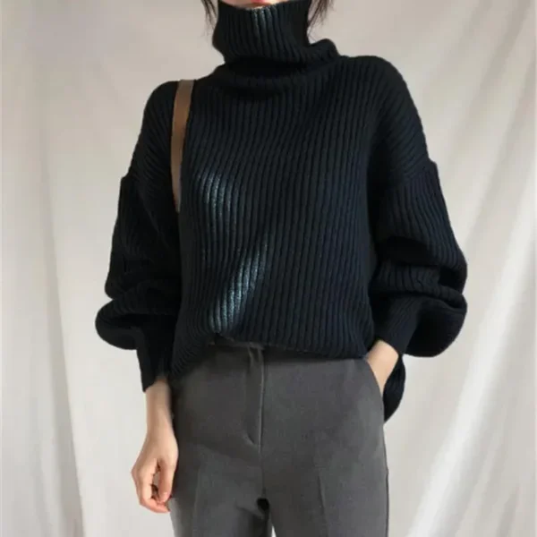 Winter Women&#039;s Casual Cozy Knitted Turtleneck Sweater Pullover Loose Warm Long Sleeve Sweater Fashion Tops