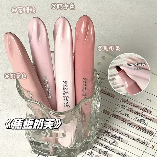 School Supplies 4Pcs Pastel Highlighter Set Marker Pens Lipstick Design Soft Brush Tip for Drawing Painting Office Liner School Supplies Kawaii