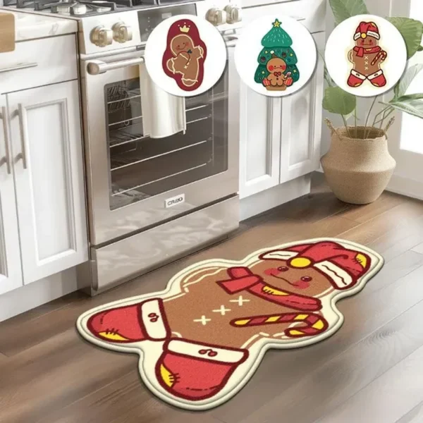 1PC Christmas Winter Gingerbread Man Flannel Three-Layer Material Mat Irregular Rug Thick Carpetforordinary People Fluffy Bathroom Mat Skin-Friendly Bath Rug Adorable Bedroom Carpet Balcony Mat Sofa Rug Game Room Carpet