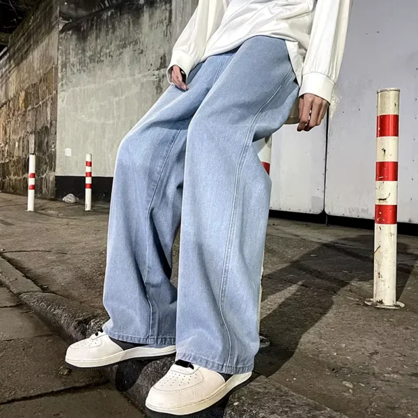 2024 New Streetwear Loose Cacual Jeans Men Korean Style Fashion Loose Straight Wide Leg Pants Men&#039;s Brand Clothing Black Light Blue