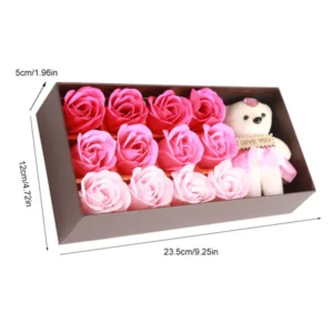Romantique 12 Rose Flower Bear Gift Box Artificial Simulation Rose with Plush Bear Romantic Gifts for Women Valentine&#039;s Day Wedding Anniversary Birthday Christmas Holiday Decor