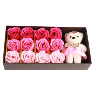 Romantique 12 Rose Flower Bear Gift Box Artificial Simulation Rose with Plush Bear Romantic Gifts for Women Valentine&#039;s Day Wedding Anniversary Birthday Christmas Holiday Decor