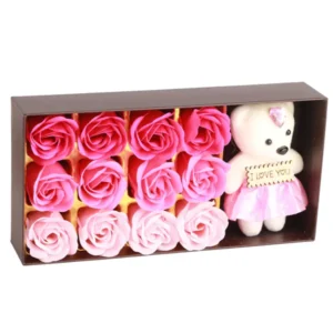 Romantique 12 Rose Flower Bear Gift Box Artificial Simulation Rose with Plush Bear Romantic Gifts for Women Valentine&#039;s Day Wedding Anniversary Birthday Christmas Holiday Decor