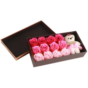Romantique 12 Rose Flower Bear Gift Box Artificial Simulation Rose with Plush Bear Romantic Gifts for Women Valentine&#039;s Day Wedding Anniversary Birthday Christmas Holiday Decor