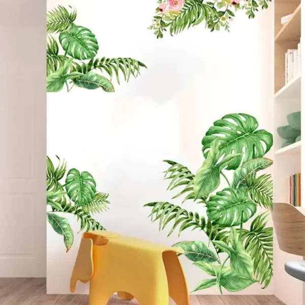 Magnifique Décoration murale imperméable à l&#039;eau Peinture Rainforest Green Leaf Wall Sticker Living Room Bedroom Decoration Sticker Home Decoration