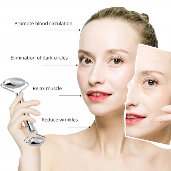 Rouleau facial en acier inoxydable Gua Sha Set Face Care Lifting Massage Tools anti Winkle Skin Tightening Cooling Cellulite Massager